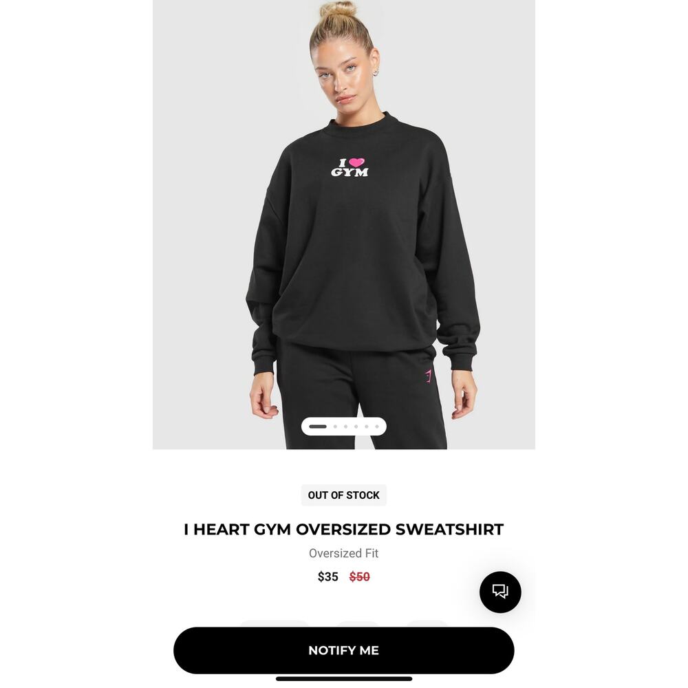 Gymshark I Heart Gym Oversized Sweatshirt Size M